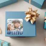 Blue Winter Wonderland Pine Christmas Wedding Square Sticker<br><div class="desc">If you are looking for a wedding theme that captures the enchanting beauty of winter, then a blue winter wonderland pine forest Christmas wedding design is the perfect choice for you. This design combines elements of rustic winter wonderland wedding with navy blue pine forest wedding, making it a festive and...</div>