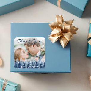 Blue Winter Wonderland Pine Christmas Wedding Square Sticker