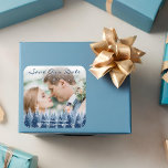 Blue Winter Wonderland Pine Christmas Wedding Square Sticker<br><div class="desc">If you are looking for a wedding theme that captures the enchanting beauty of winter, then a blue winter wonderland pine forest Christmas wedding design is the perfect choice for you. This design combines elements of rustic winter wonderland wedding with navy blue pine forest wedding, making it a festive and...</div>