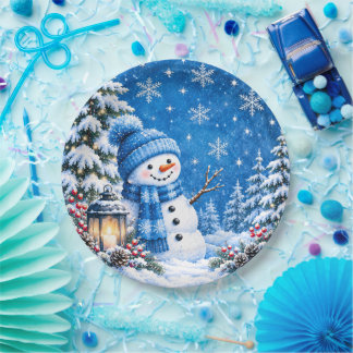 Blue Winter Wonderland Snow Christmas Paper Plates