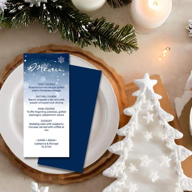 Blue Winter Wonderland Snowfall Christmas Wedding Menu (Creator Uploaded)