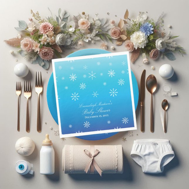 Blue Winter Wonderland Snowflake Baby Shower Napkin (Creator Uploaded)