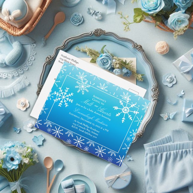 Blue Winter Wonderland Snowflake Baby Shower Postcard (Creator Uploaded)