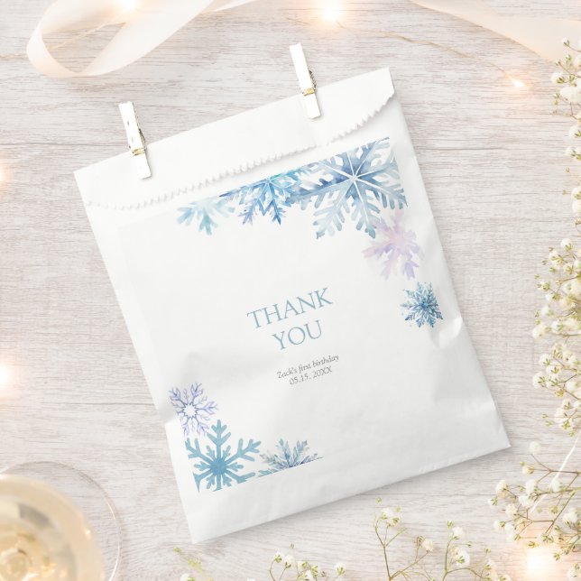 Blue Winter Wonderland Snowflake First Birthday Favour Bag (Clipped)
