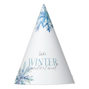 Blue Winter Wonderland Snowflake First Birthday Party Hat