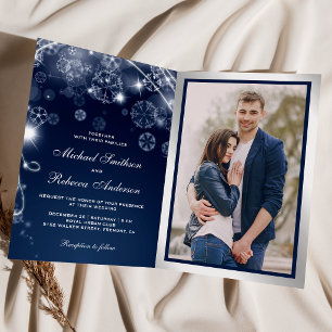 Blue Winter Wonderland Snowflakes QR Code Wedding Invitation