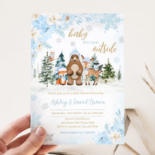 Blue Winter Woodland Animals Baby Shower Invitation
