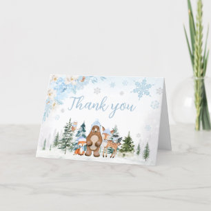 Blue Winter Woodland Animals Baby Shower Thank You Card