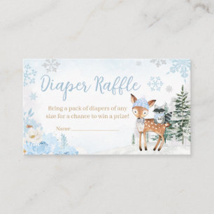 Blue Winter Woodland Animals Diaper Raffle Enclosure Card
