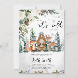 Blue Winter Woodland Baby Shower Invitation