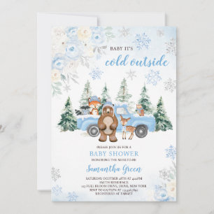 Blue Winter Woodland Baby Shower Invitation