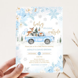 Blue Winter Woodland Truck Baby Shower Invitation