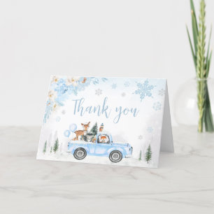 Blue Winter Woodland Truck Baby Shower Thank You Card