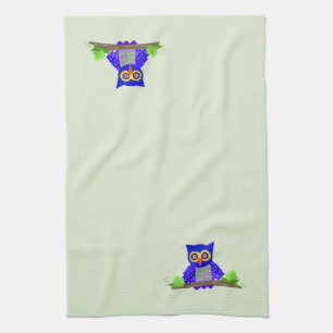Blue Wise Owl Tea Towel