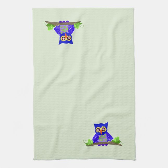 Blue Wise Owl Tea Towel (Vertical)