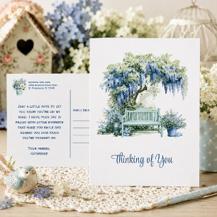 Blue Wisteria Garden Bench Thinking of You  Postcard