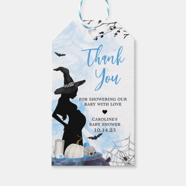 Blue Witch Baby Shower Favour Tags (Front)
