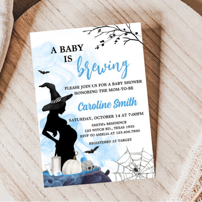 Blue Witch Baby Shower  Invitation (Blue A Baby is Brewing Baby Shower Invitation)