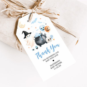 Blue Witch Ghost Little Boo Baby Shower Favour Tag