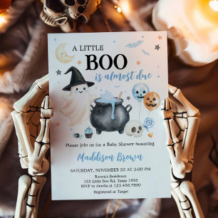 Blue Witch Ghost Little Boo Baby Shower Invitation