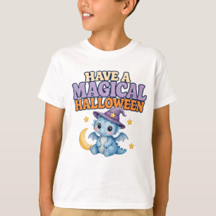 Blue Witch Hat Baby Dragon Magical Halloween Kids T-Shirt