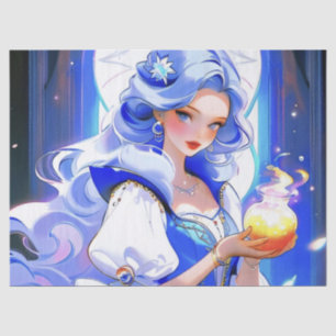 Blue Witch Holding Potion Halloween Bday Gift Wrap Tissue Paper