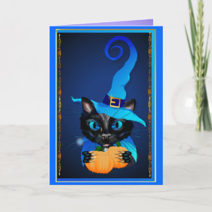 Blue Witch Kitty Card