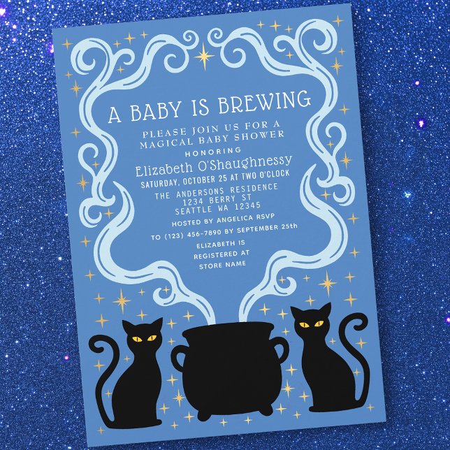 Blue Witchy Baby is Brewing Boy Baby Shower  Invitation (Creator Uploaded)