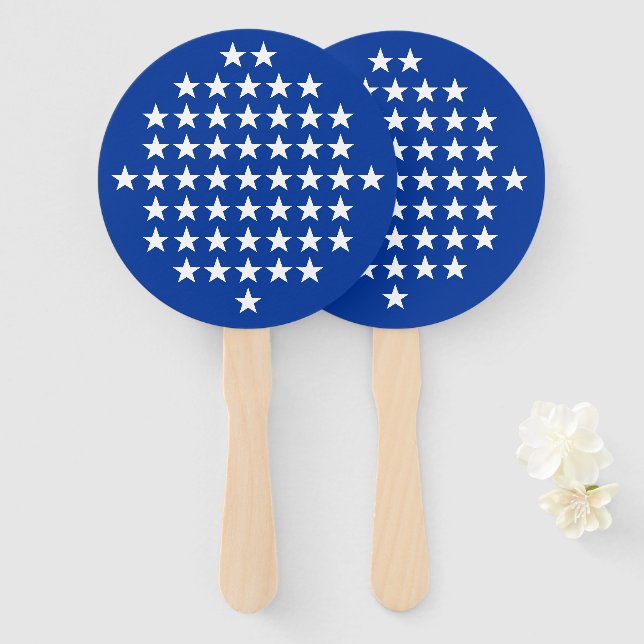 Blue with 50 White Stars American Flag Theme Hand Fan (Front and Back)