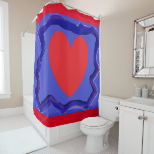 Blue with big red heart art design shower curtain
