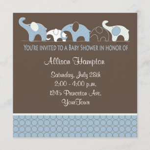 Blue with Brown Elephant Baby Shower Invitations