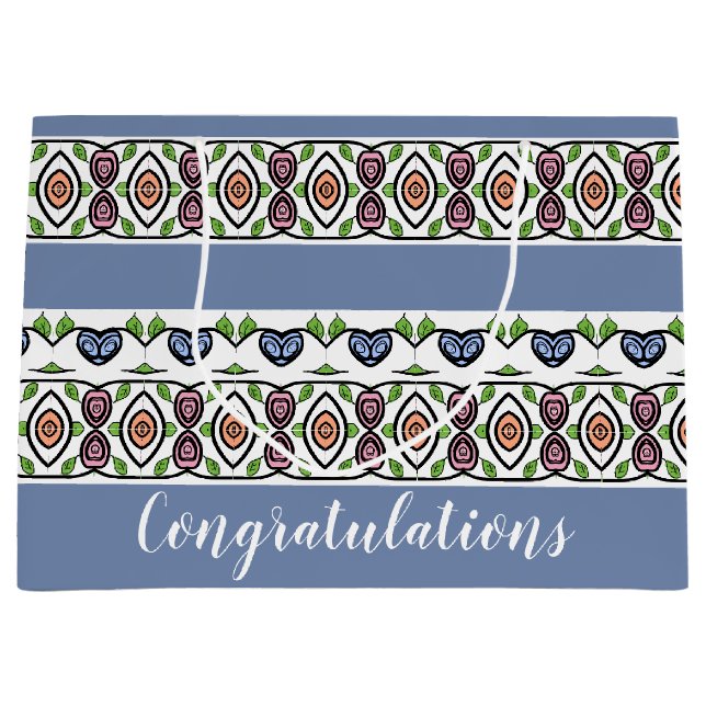 Blue With Colourful Pattern Large Gift Bag (Front)