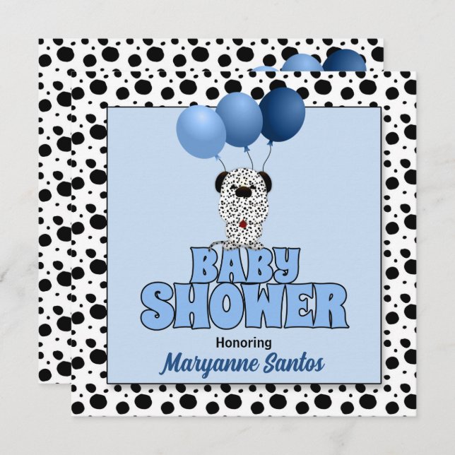 Blue with Dalmatian Puppy Theme Baby Shower Invitation (Front/Back)