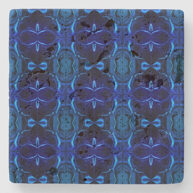 Blue with 'floating' intertwined strokes stone coaster (Front)