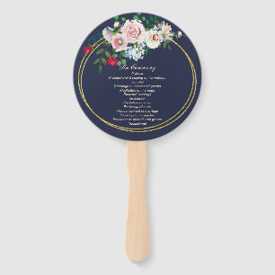 Blue with Floral Frame Wedding Program Fan