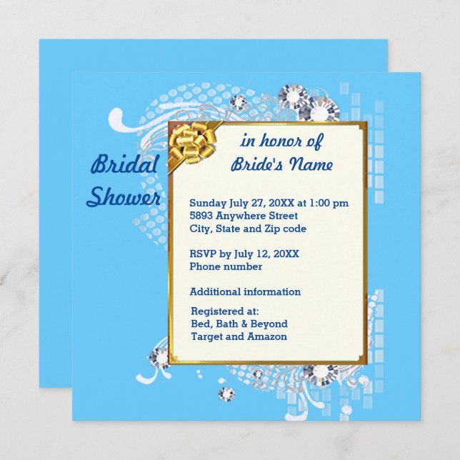 Blue with Frame Diamonds Bridal Shower Invitation (Front/Back)