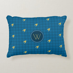 Blue with Gold Accent Houndstooth Accent Pillow