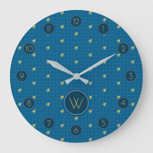Blue with Gold Accent Houndstooth Clock