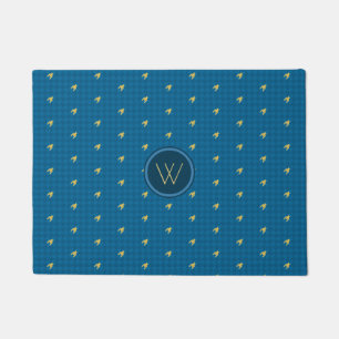 Blue with Gold Accent Houndstooth Doormat