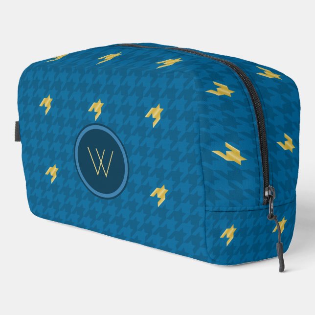 Blue with Gold Accent Houndstooth Dopp Kit (Right Corner)