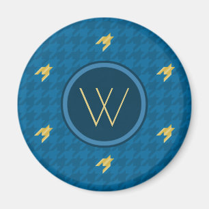 Blue with Gold Accent Houndstooth Magnet