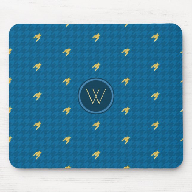 Blue with Gold Accent Houndstooth Mousepad (Front)