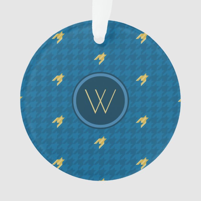 Blue with Gold Accent Houndstooth Ornament (Front)