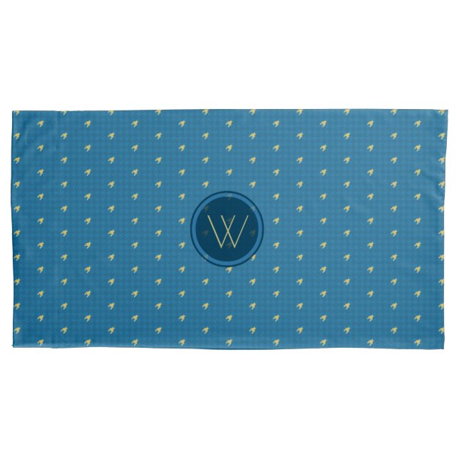 Blue with Gold Accent Houndstooth Pillow Case (Front)
