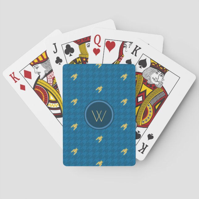 Blue with Gold Accent Houndstooth Playing Cards (Back)