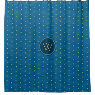 Blue with Gold Accent Houndstooth Shower Curtain