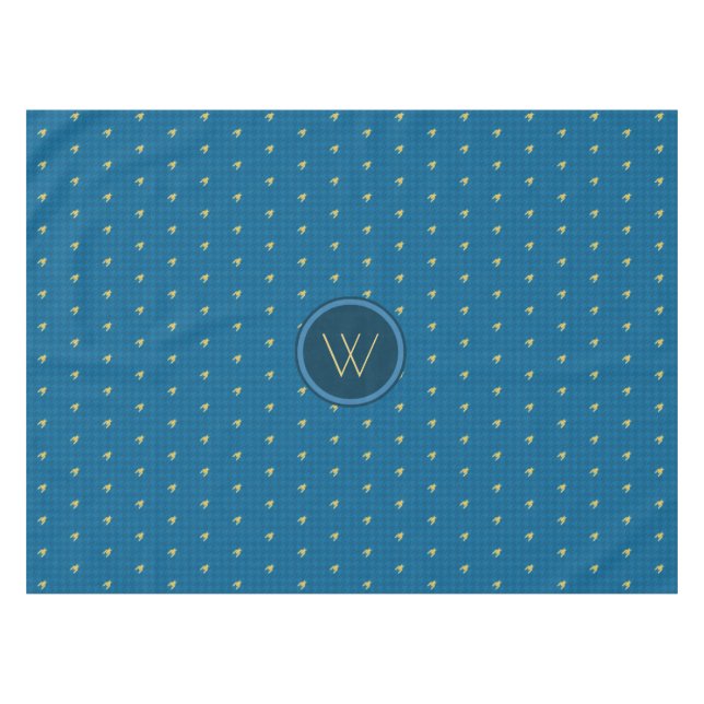Blue with Gold Accent Houndstooth Tablecloth (Front (Horizontal))