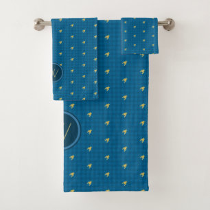 Blue with Gold Accent Houndstooth Towel Set