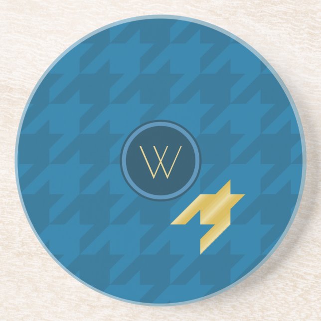 Blue with Gold Houndstooth Sandstone Coaster (Front)