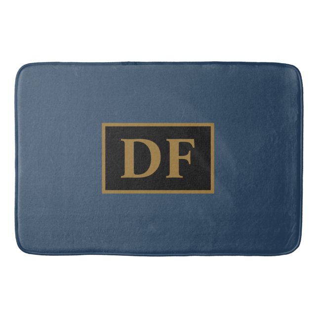 Blue With Gold Initials Bath Mat (Front)